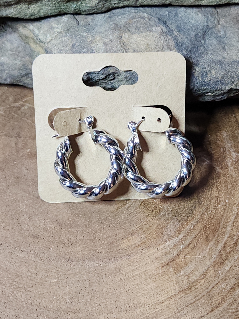 Silver Toned Twisted Hoop Pierced Earrings